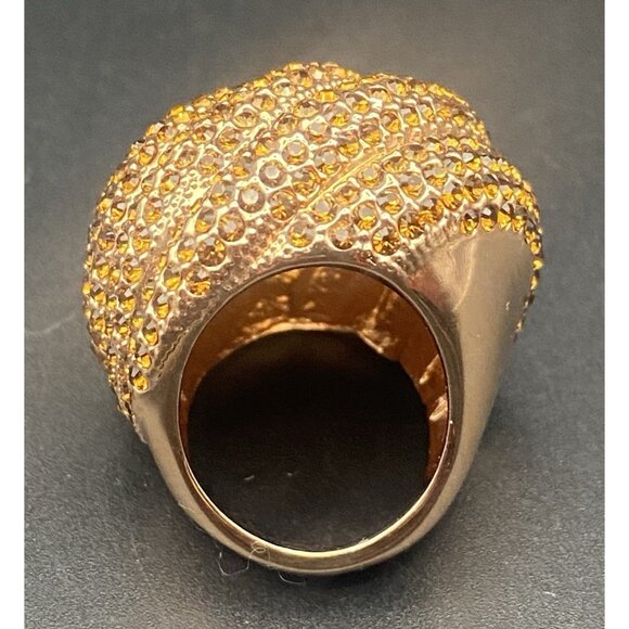Champagne Crystal Rose Gold Tone Dome Ring Sz 5 Cocktail Statement Spiral Pave - Picture 5 of 13